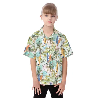 Cute Surfing Boards Tropical Green Hawaiian Shirt For Kids