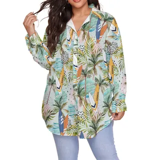 Cool Surfing Boards Tropical Hawaiian Plus Size Shirt For Women
