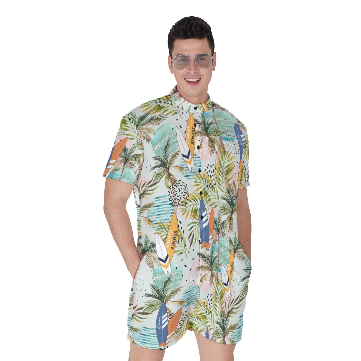 Tropical Surfing Boards Summer Men's Hawaiian Romper - variant image 1