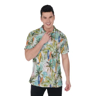 Tropical Surfing Boards Hawaiian Polo Shirt For Men