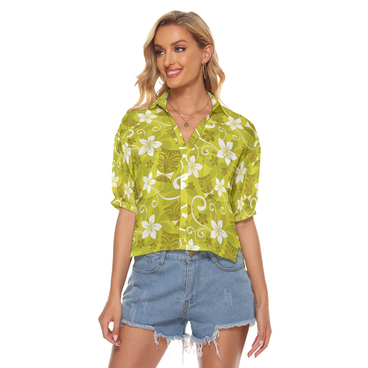 Tropical Tiki Crop Top Hawaiian Shirt For Women - variant image 1