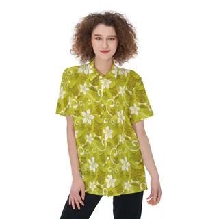 Tiki Luau Floral Hawaiian Shirt For Women