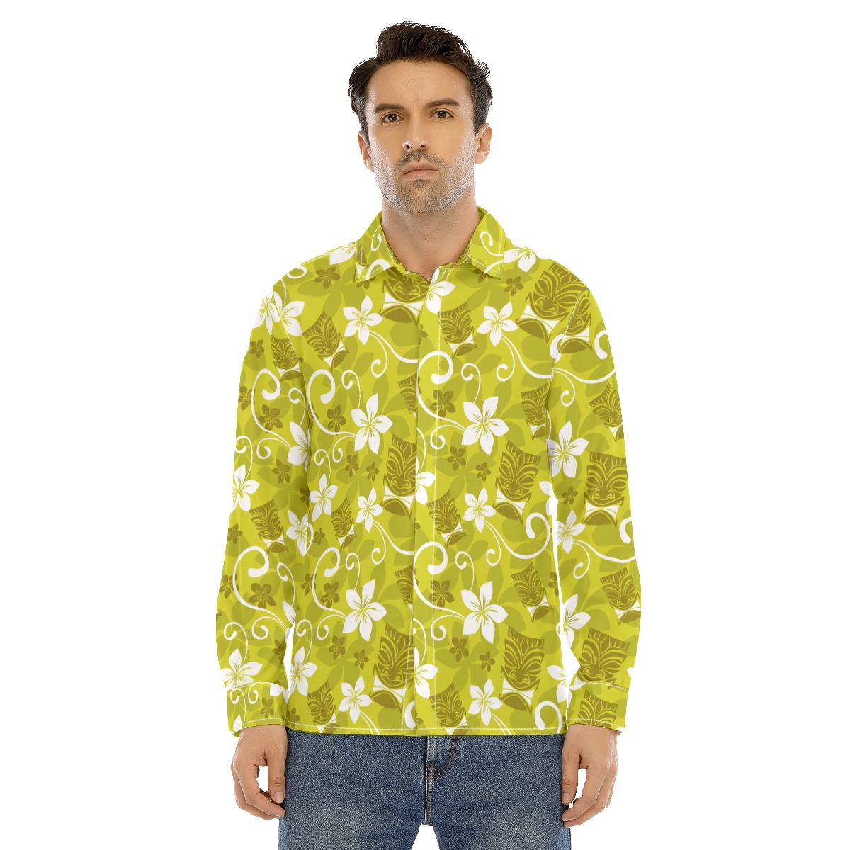 Tiki Luau Long Sleeve Hawaiian Shirt For Men - variant image 1