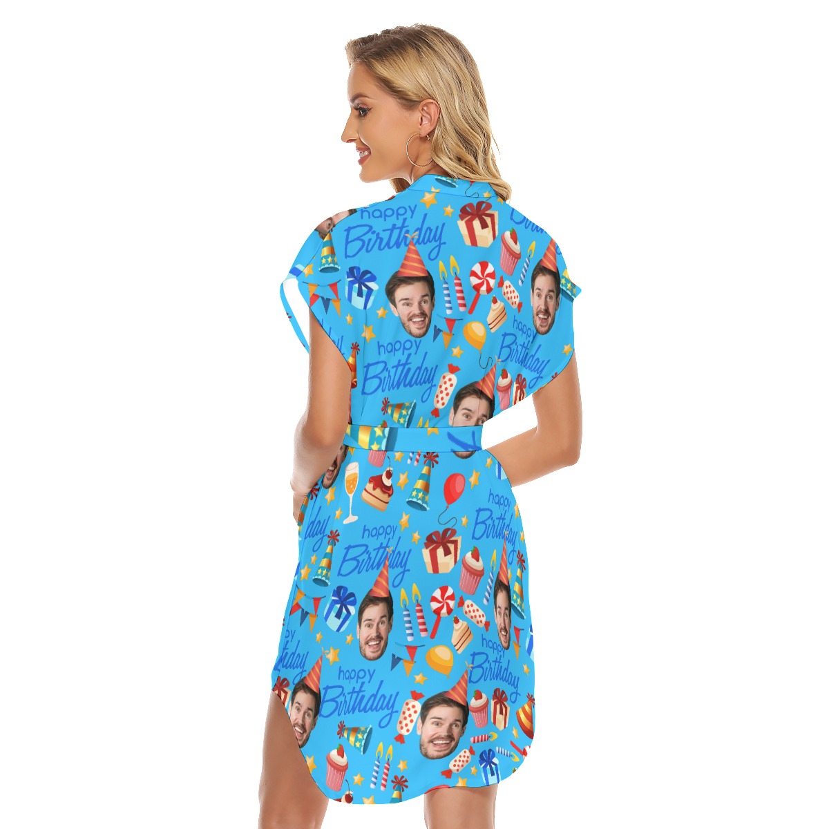 Custom Face Birthday Hawaiian Dress With Tie For Summer