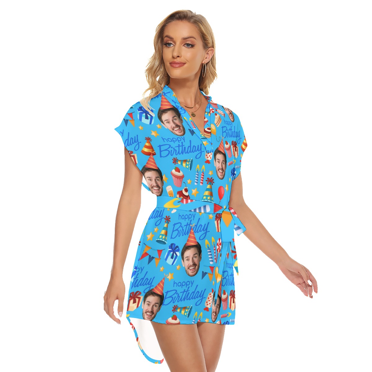 Custom Face Birthday Hawaiian Dress With Tie For Summer