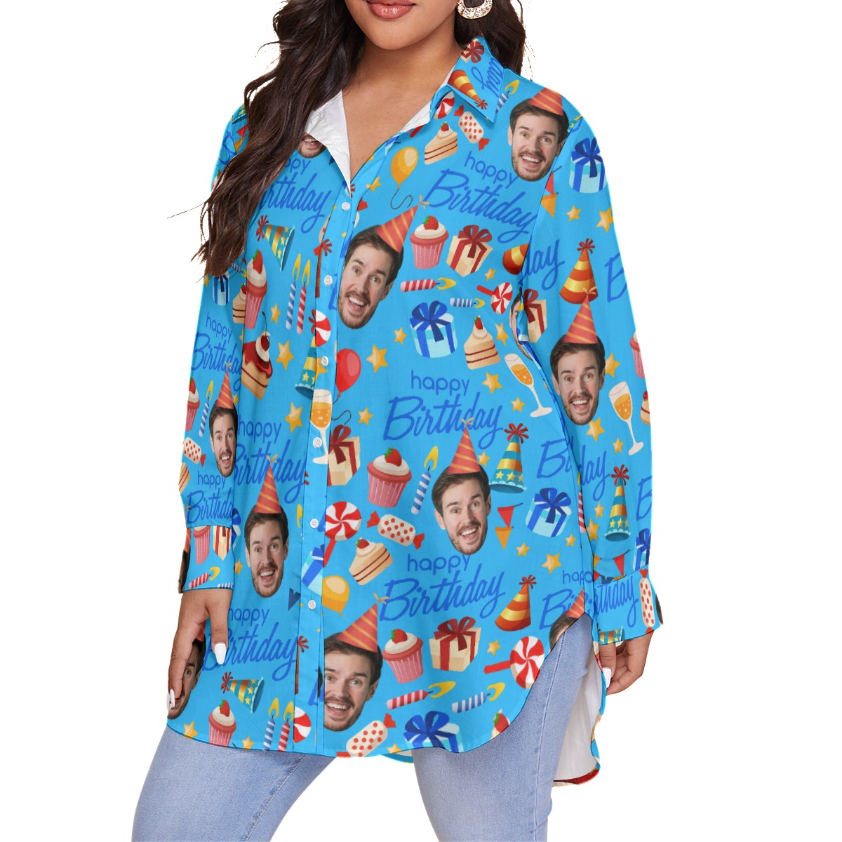 Custom Face Happy Birthday Women's Plus Size Shirt