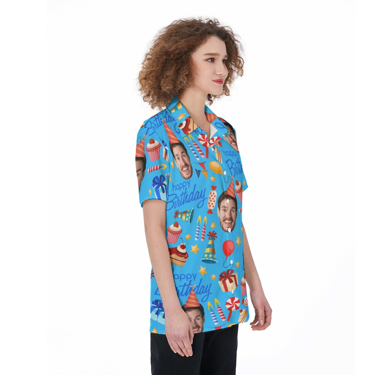 Custom Face Happy Birthday Theme Hawaiian Shirt For Women