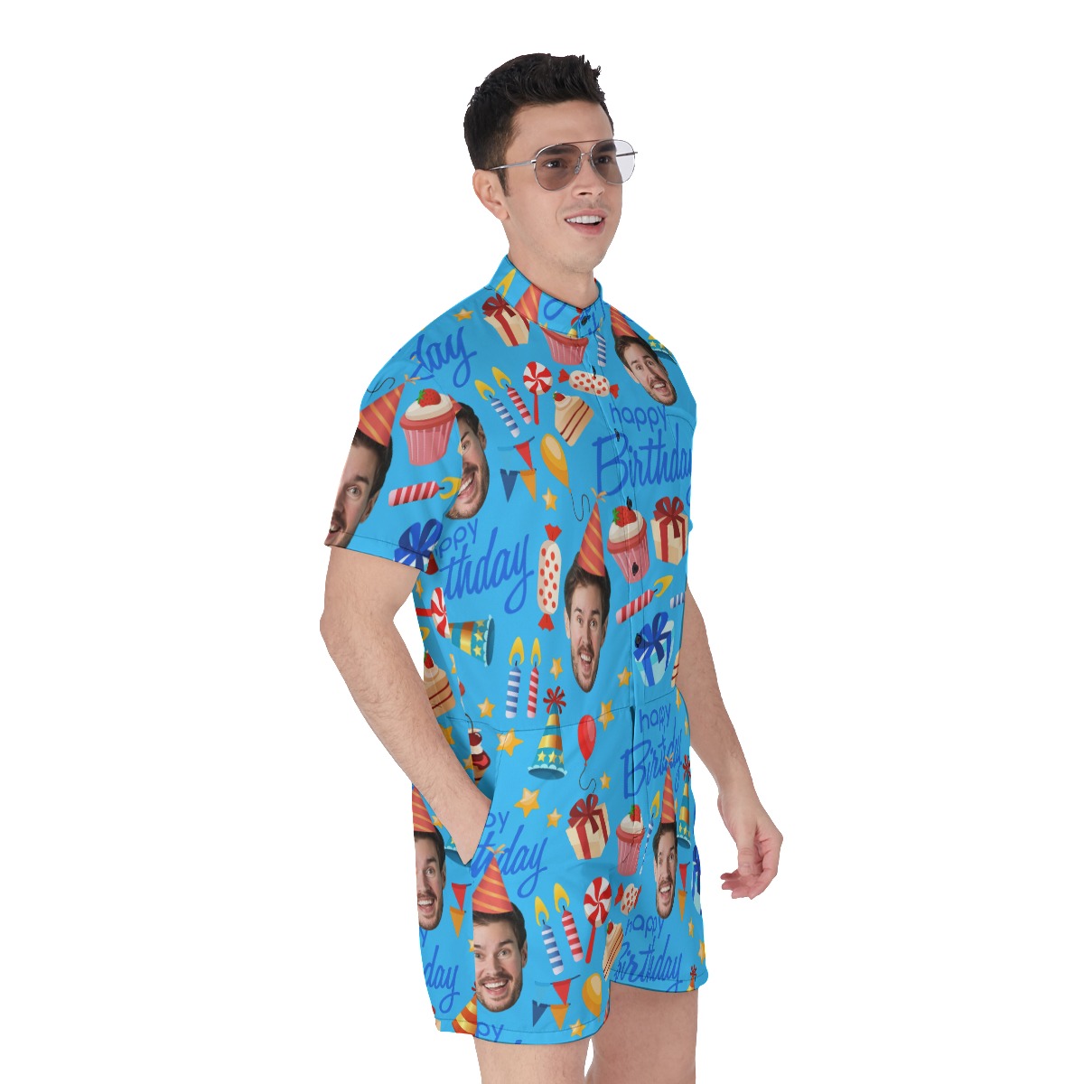 Custom Face Birthday Hawaiian Romper For Men