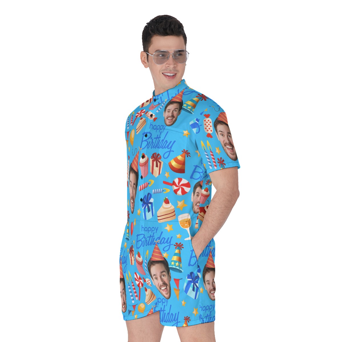 Custom Face Birthday Hawaiian Romper For Men