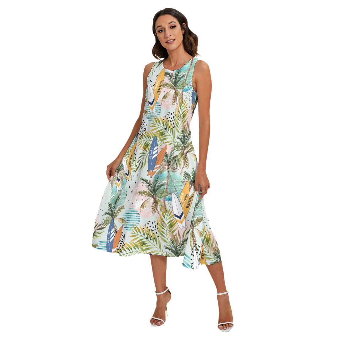 Tropical Surfing Boards Women's Hawaiian Long Dress With Pocket
