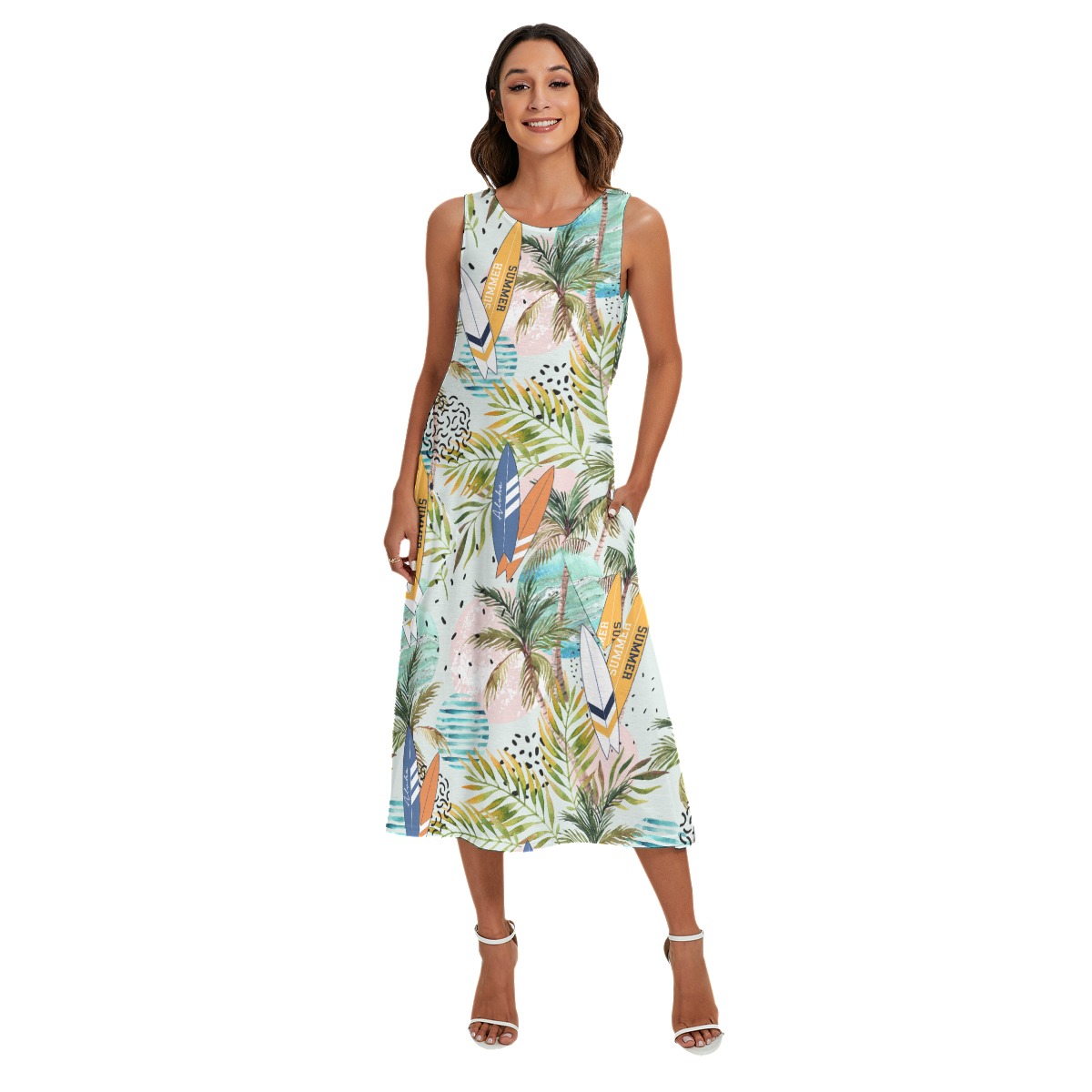 Tropical Surfing Boards Women's Hawaiian Long Dress With Pocket