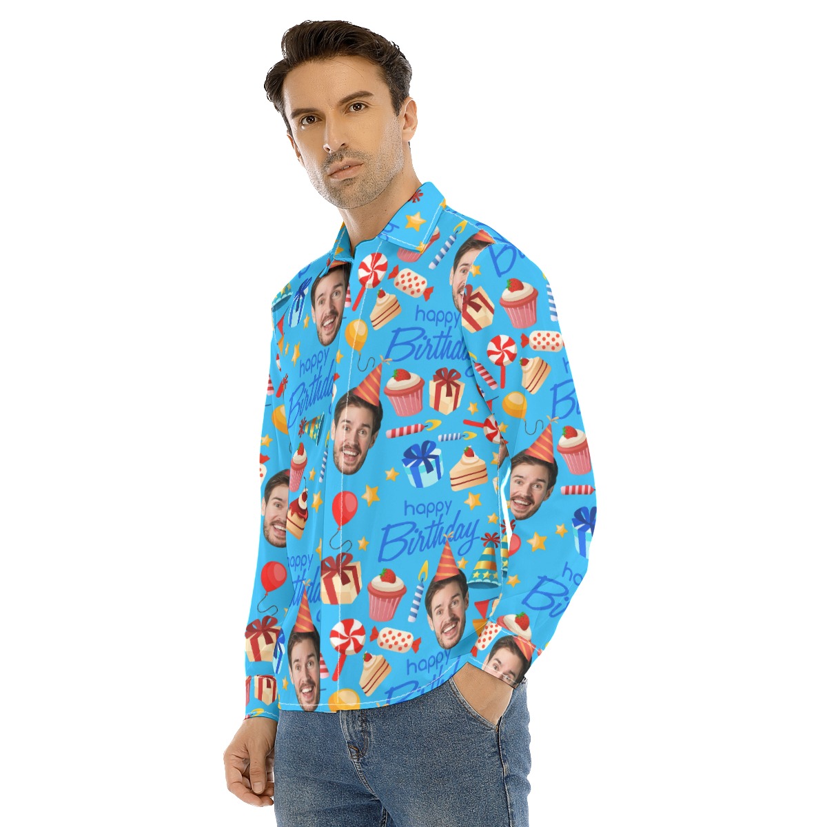 Custom Face Birthday Theme Long Sleeve Hawaiian Shirts