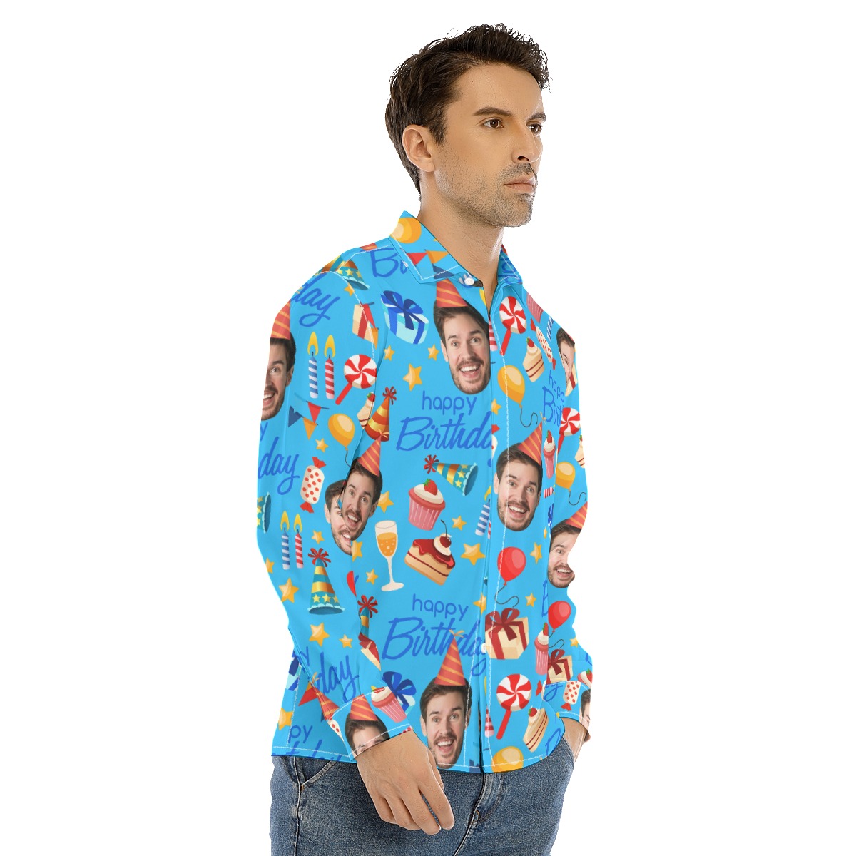 Custom Face Birthday Theme Long Sleeve Hawaiian Shirts