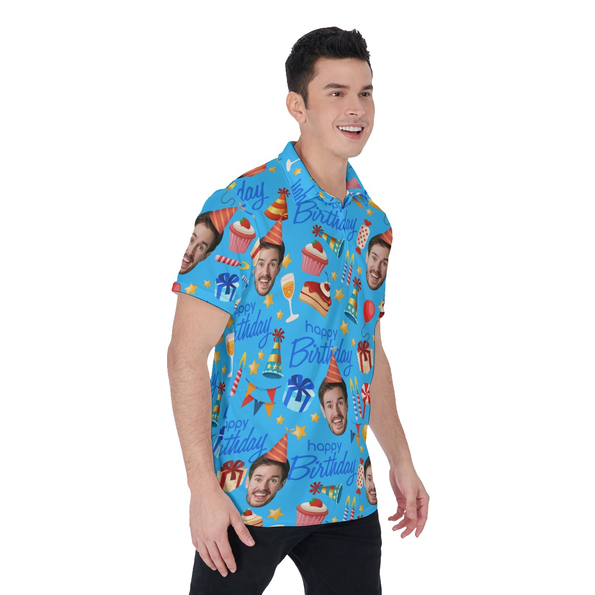 Custom Birthday Face Hawaiian Polo Shirt For Men