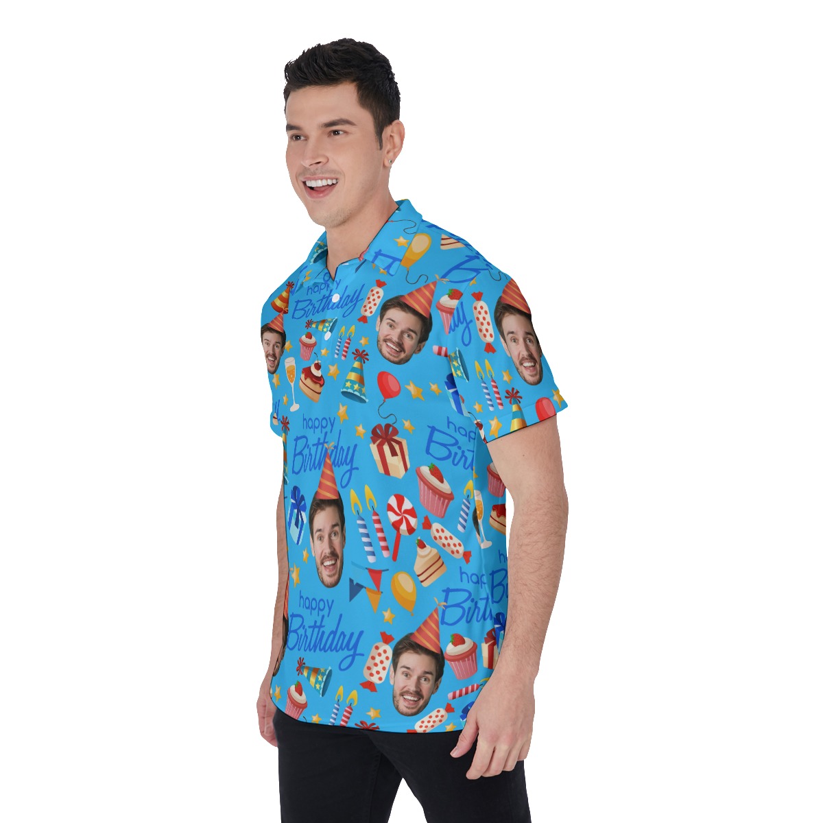 Custom Birthday Face Hawaiian Polo Shirt For Men
