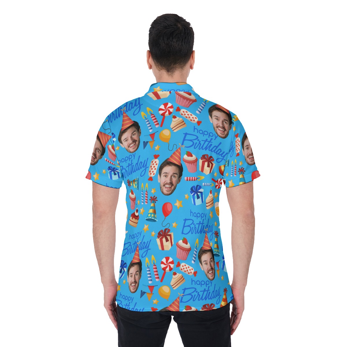 Custom Birthday Face Hawaiian Polo Shirt For Men
