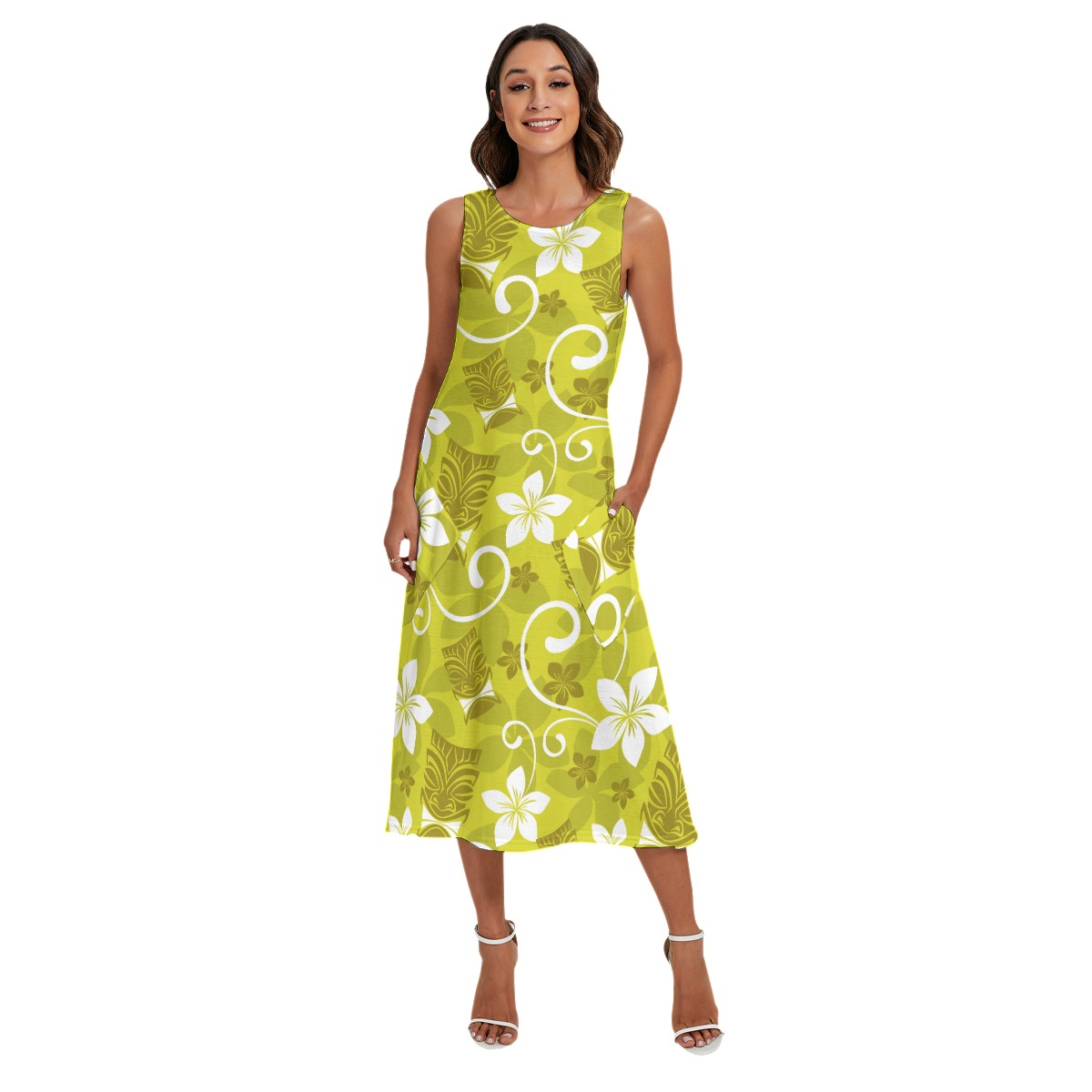 Women's Tropical Tiki Luau Hawaiian Long Dress