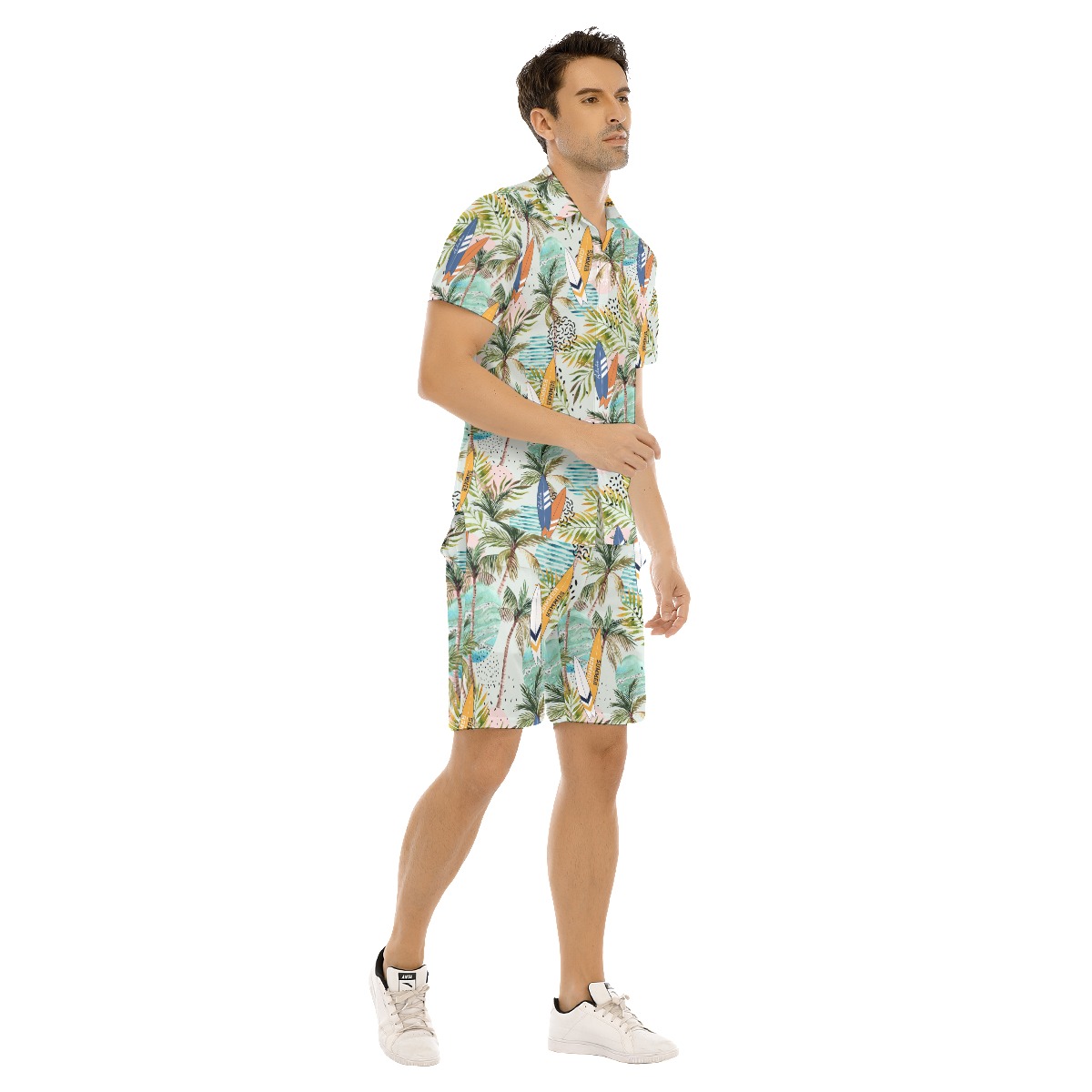 Set Tropical Surfing Boards Hawaiian Shirt And Matching Shorts For Men