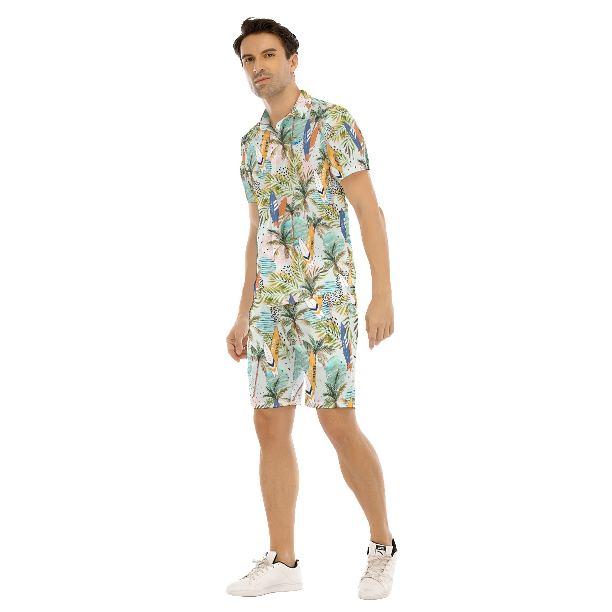 Set Tropical Surfing Boards Hawaiian Shirt And Matching Shorts For Men