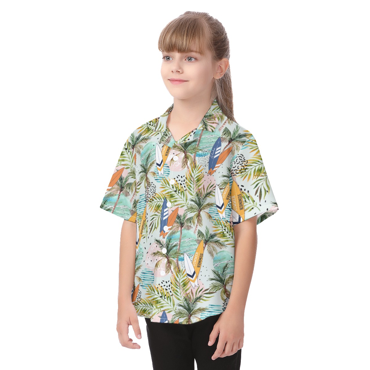 Cute Surfing Boards Tropical Green Hawaiian Shirt For Kids