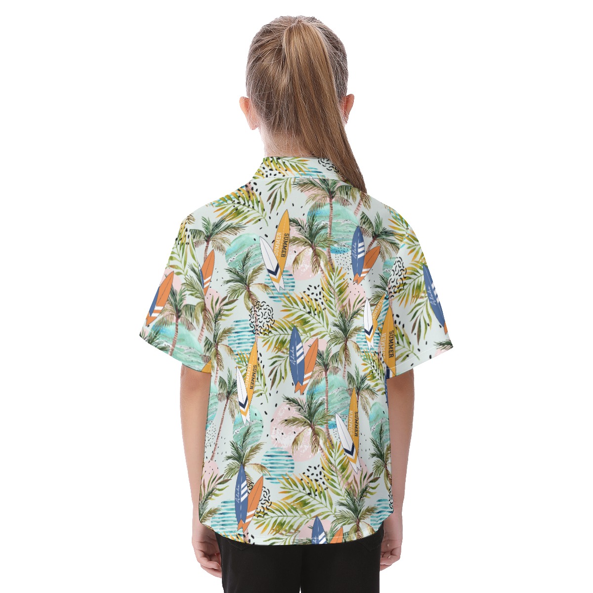 Cute Surfing Boards Tropical Green Hawaiian Shirt For Kids