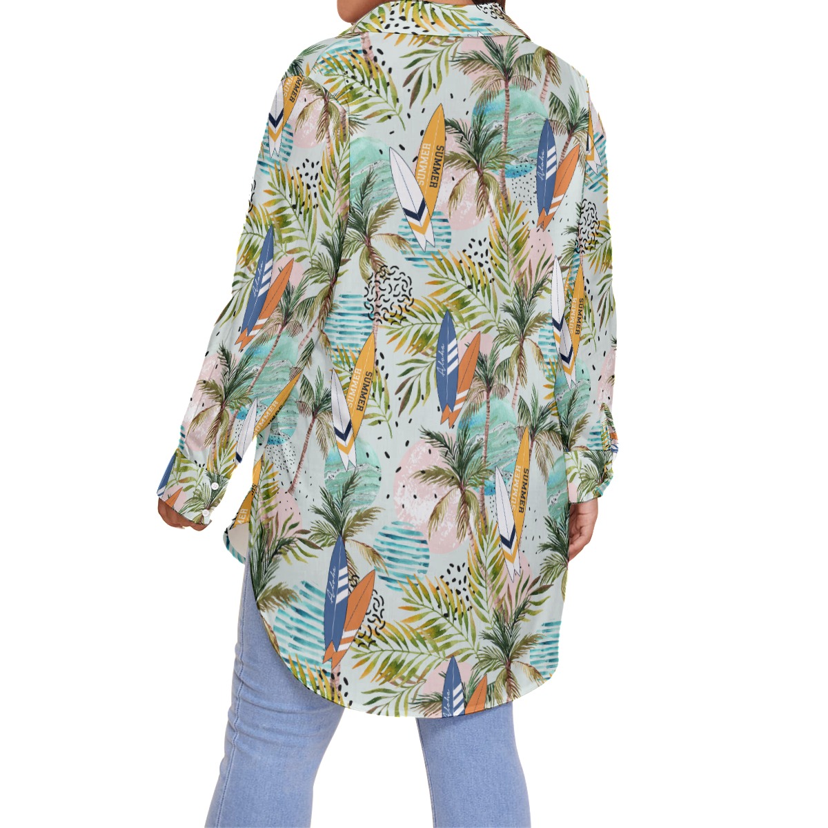 Cool Surfing Boards Tropical Hawaiian Plus Size Shirt For Women
