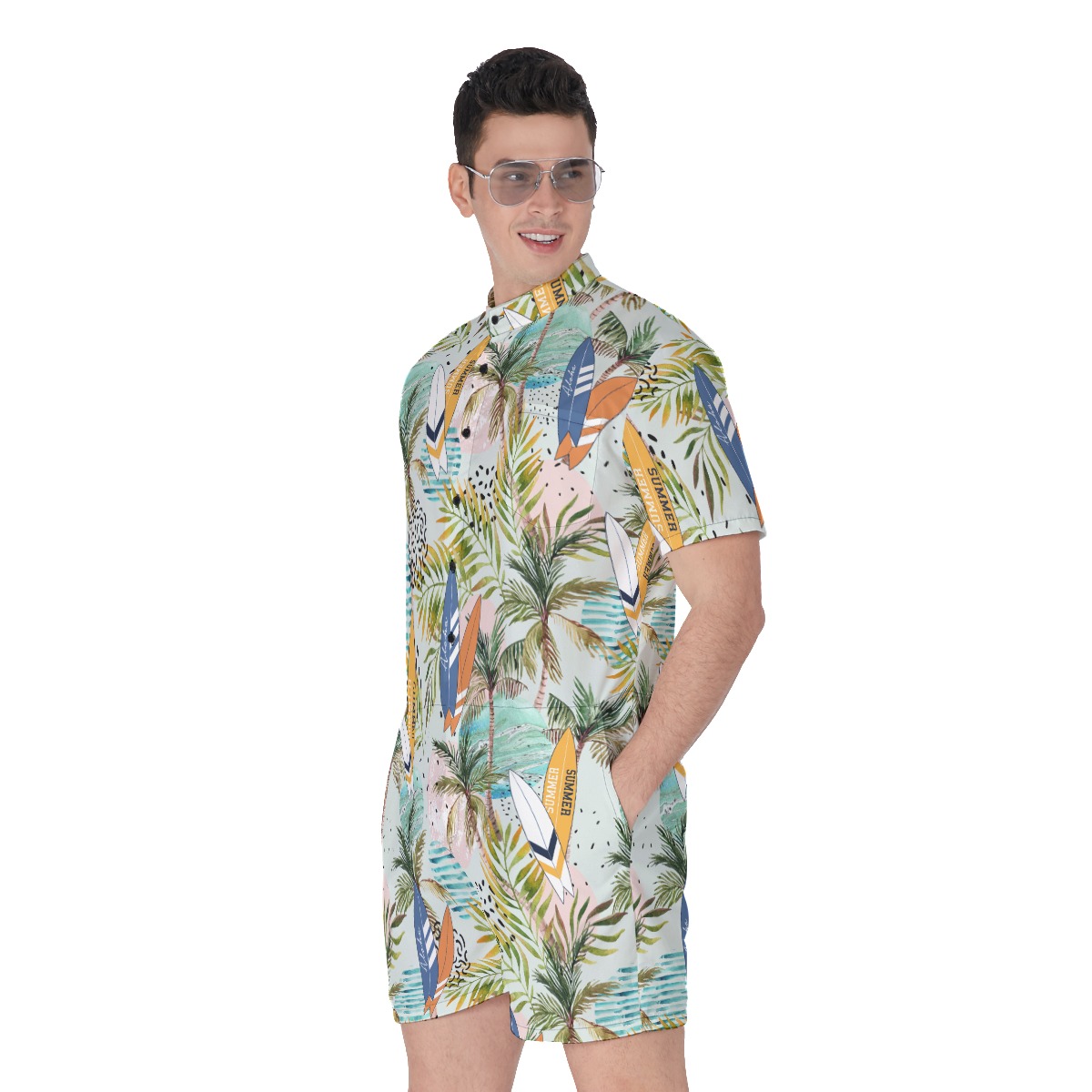Tropical Surfing Boards Summer Men's Hawaiian Romper