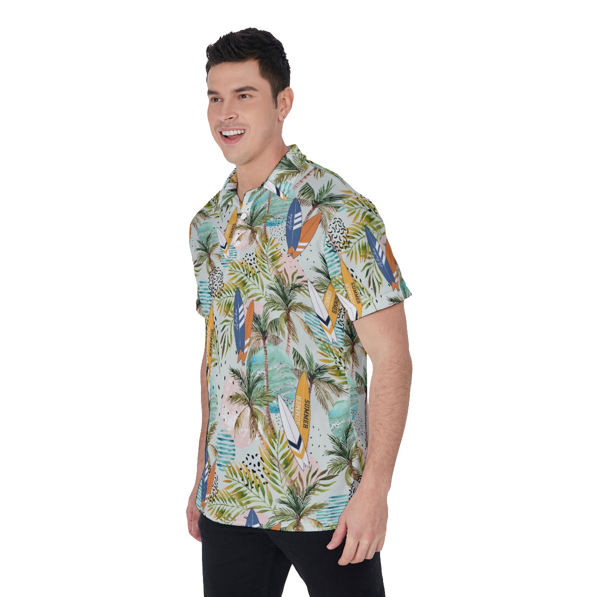 Tropical Surfing Boards Hawaiian Polo Shirt For Men