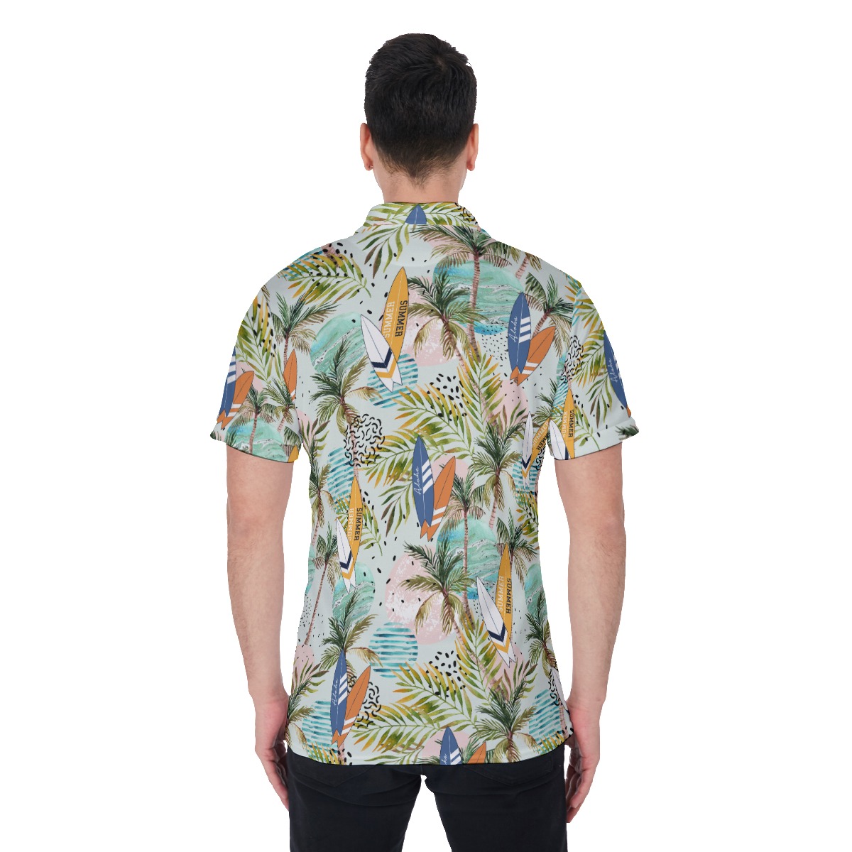 Tropical Surfing Boards Hawaiian Polo Shirt For Men