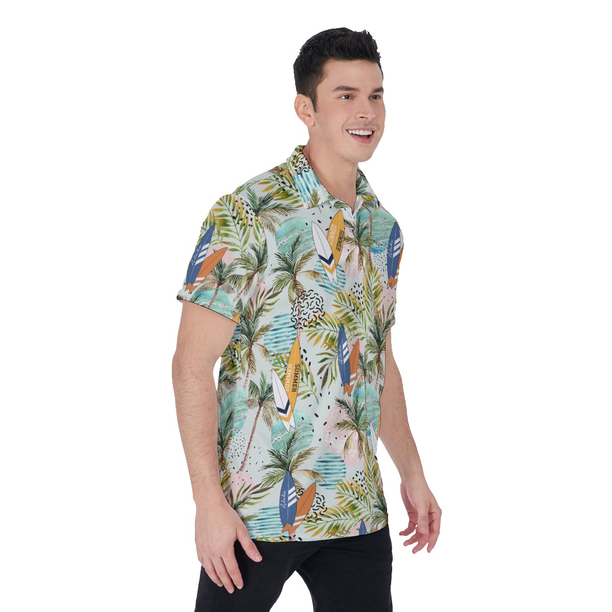Tropical Surfing Boards Hawaiian Polo Shirt For Men