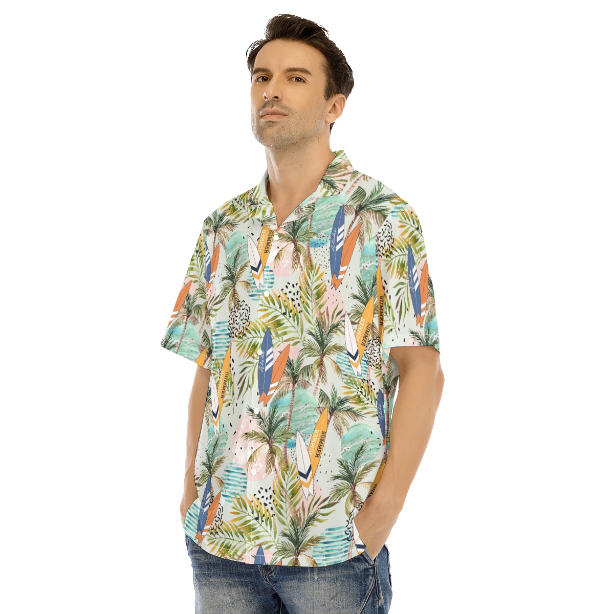 Tropical Surfing Board Men's Hawaiian Shirt