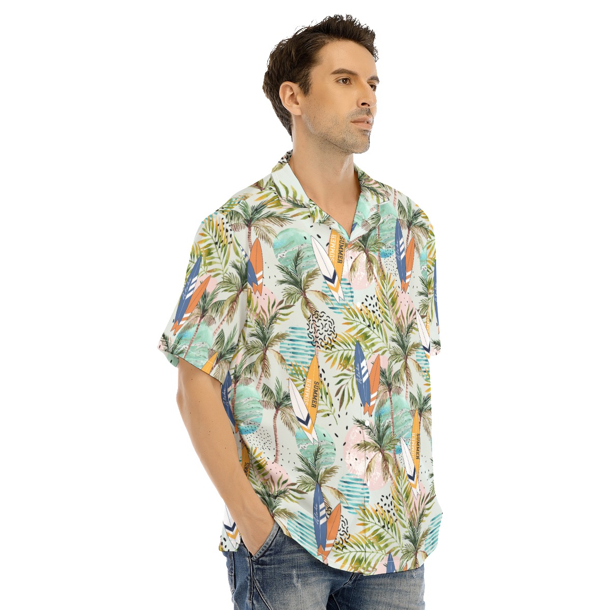 Tropical Surfing Board Men's Hawaiian Shirt