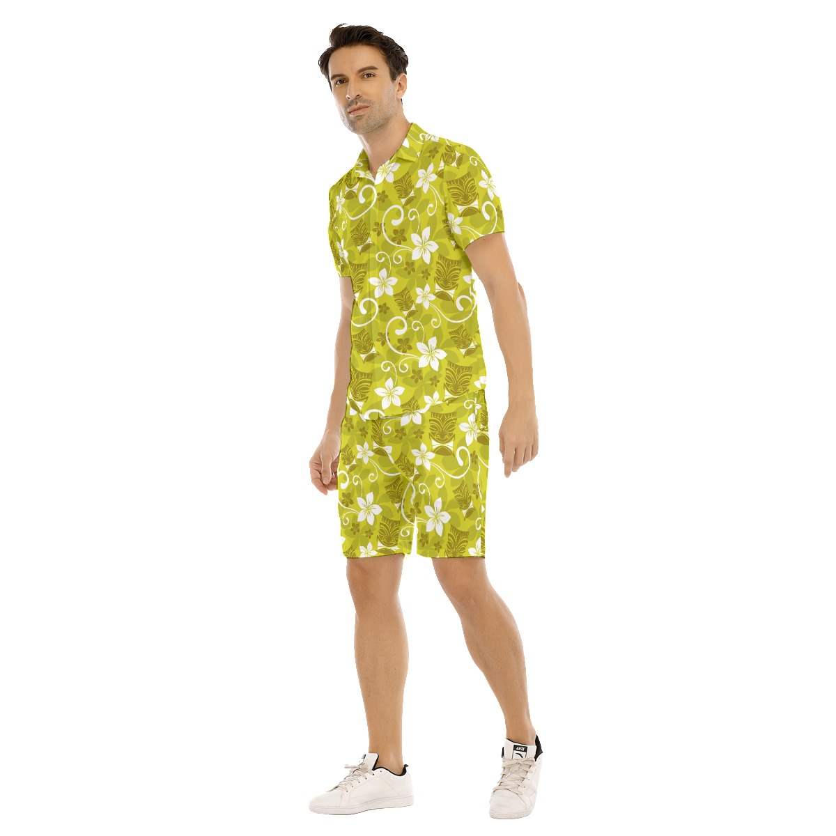 Men's Tiki Luau Floral Hawaiian Shirt And Shorts
