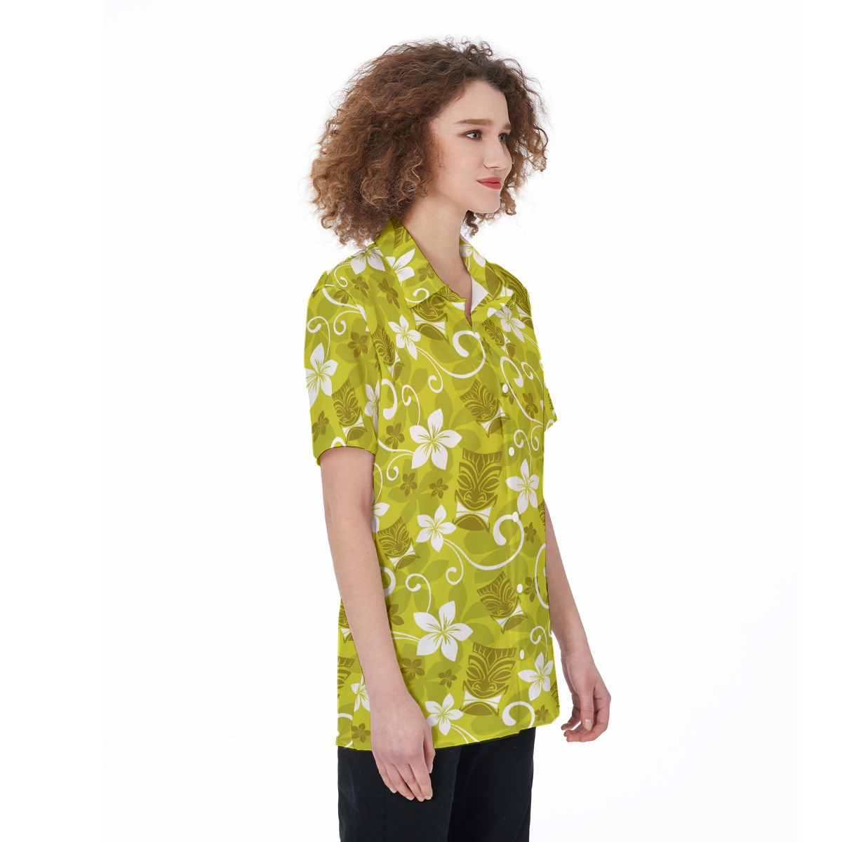 Tiki Luau Floral Hawaiian Shirt For Women