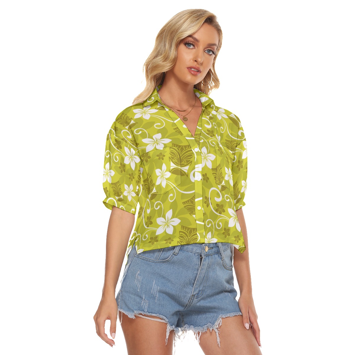 Tropical Tiki Crop Top Hawaiian Shirt For Women