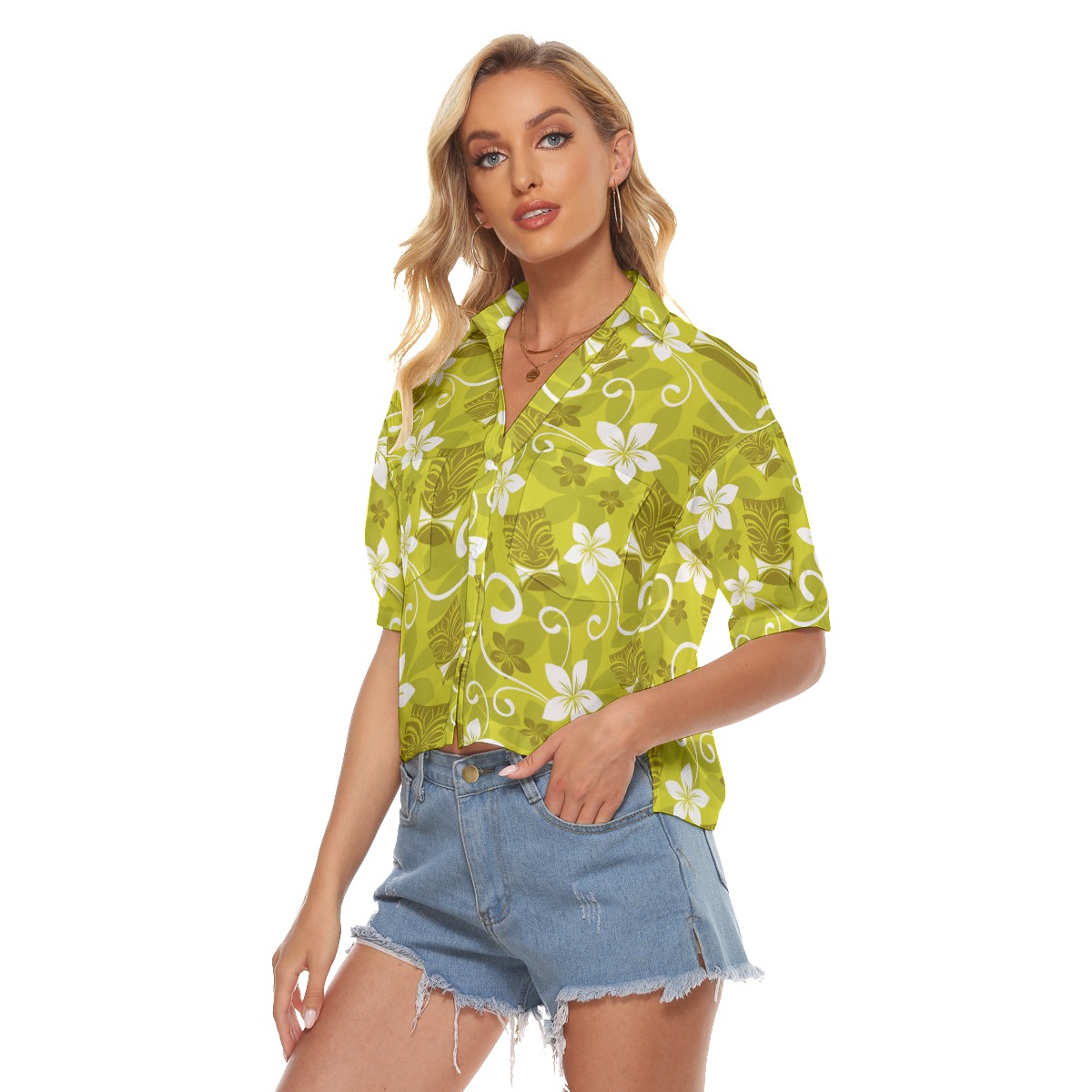 Tropical Tiki Crop Top Hawaiian Shirt For Women