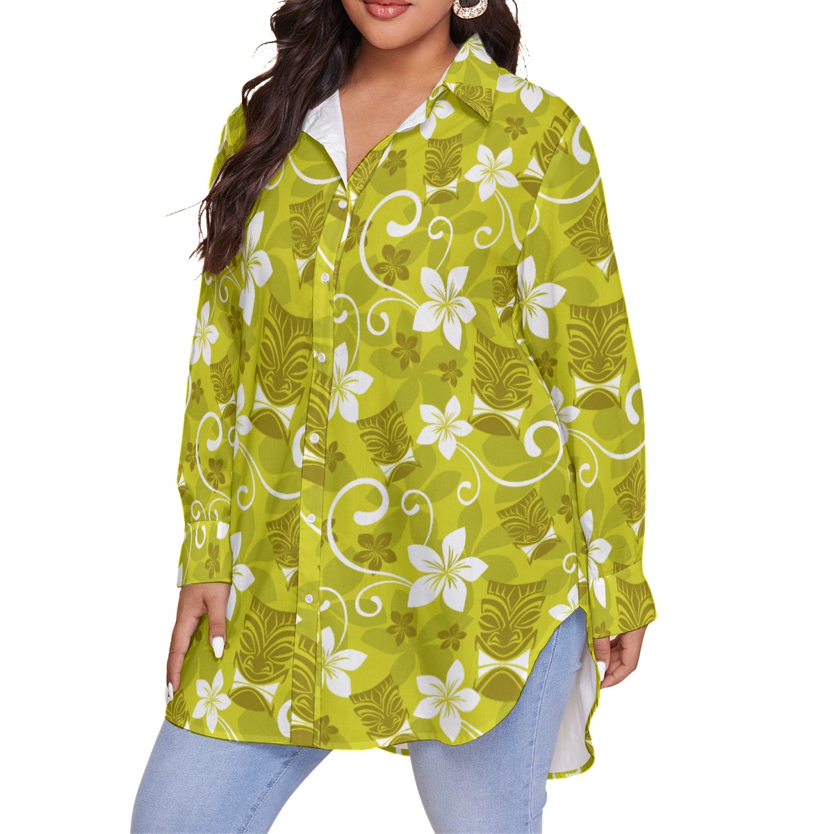 Tiki Tropical Oversized Hawaiian Shirt For Women