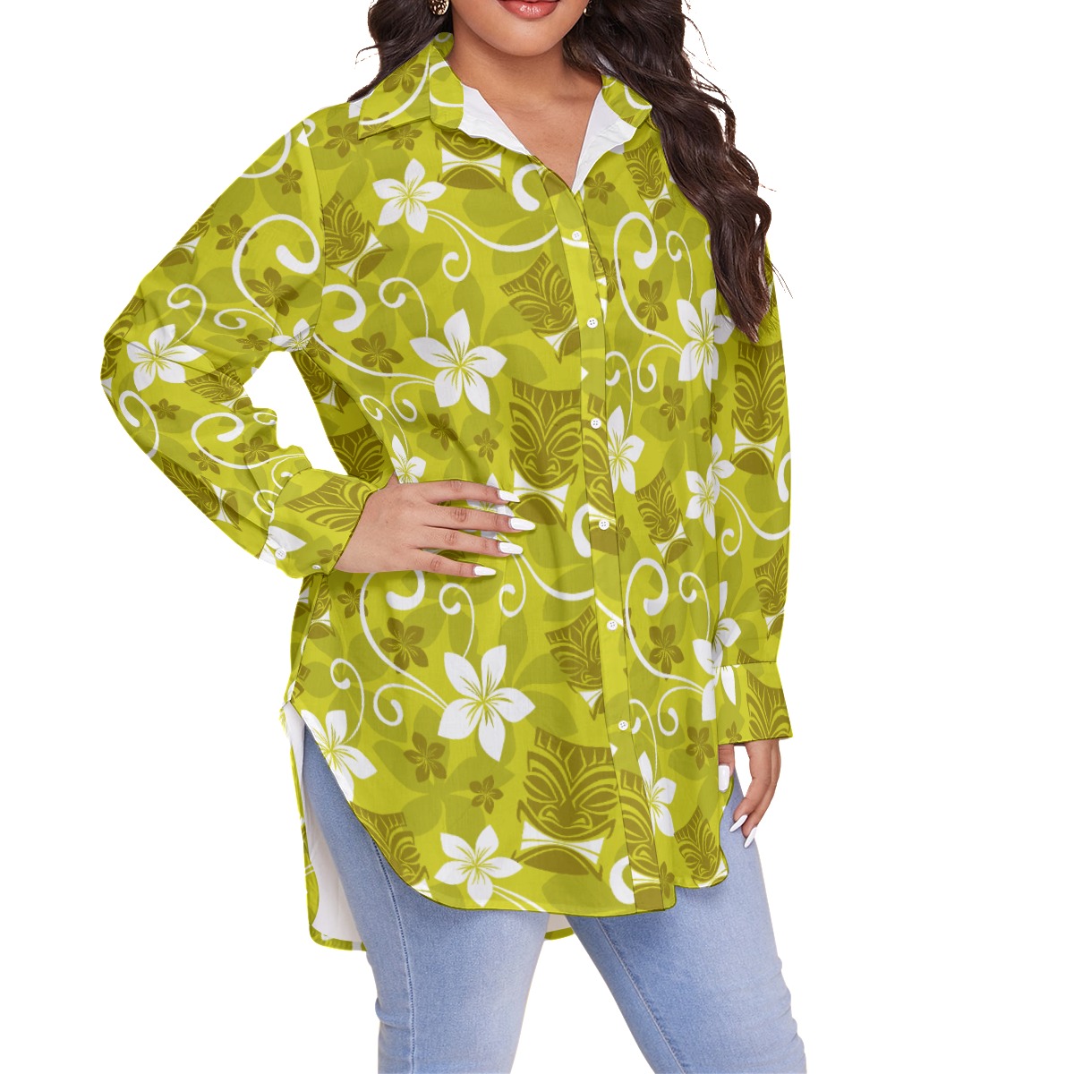 Tiki Tropical Oversized Hawaiian Shirt For Women