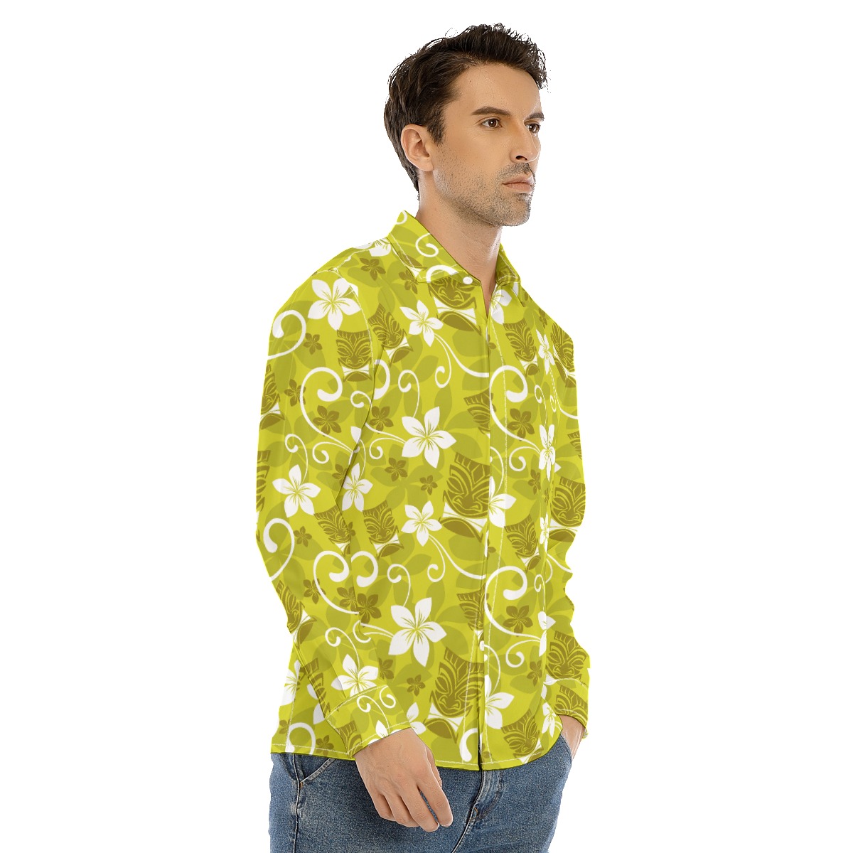 Tiki Luau Long Sleeve Hawaiian Shirt For Men