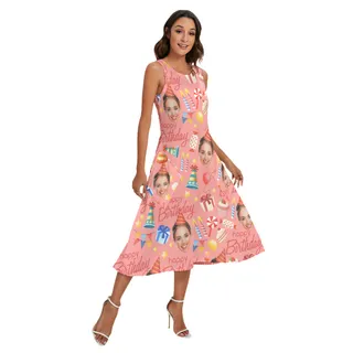 Pinky Custom Face Happy Birthday Theme Women's Dress