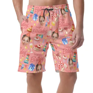 Men's Custom Face Birthday Hawaiian Shorts For Men