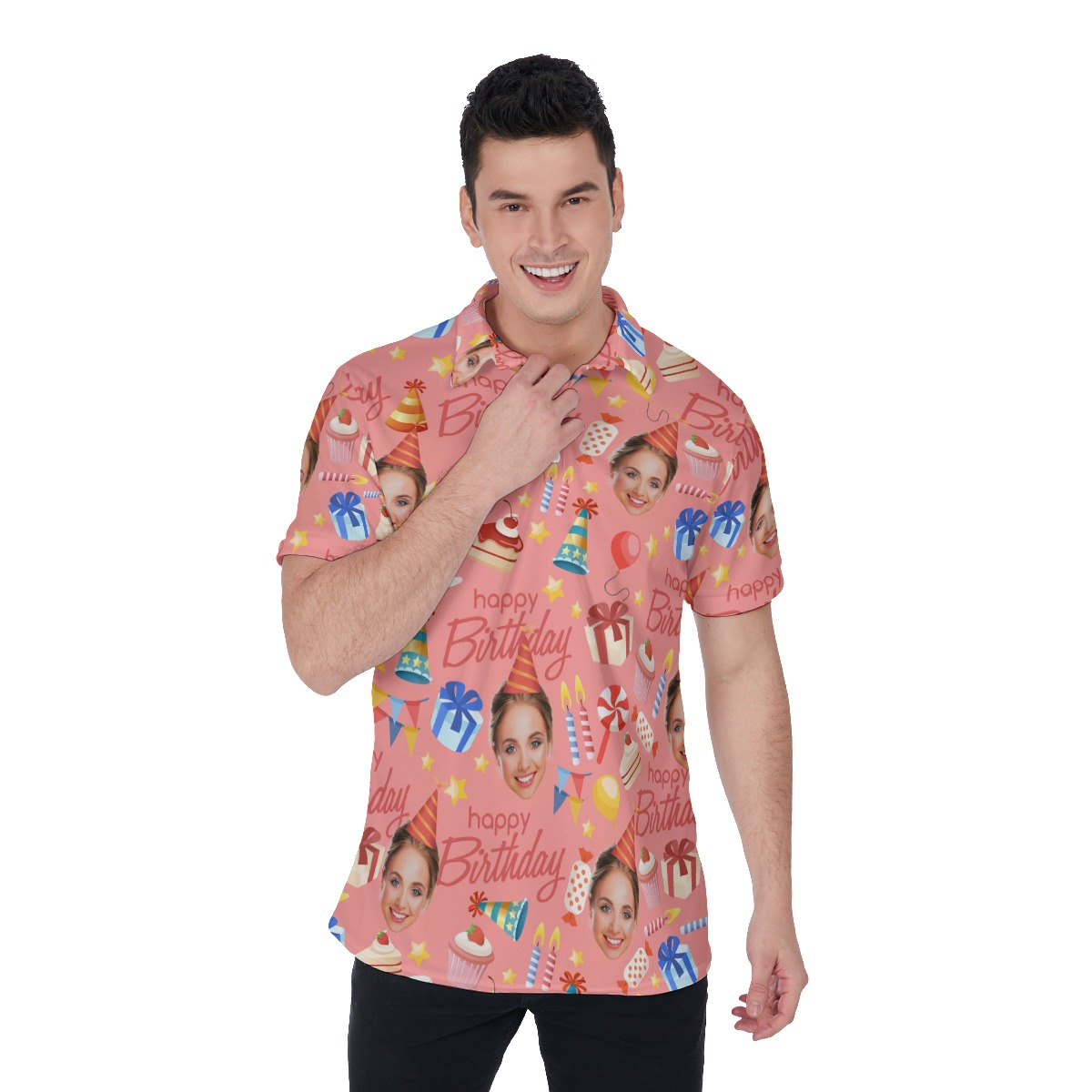 Custom Face Birthday Hawaiian Polo Shirt For Men - variant image 1