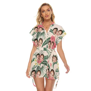 Custom Couple Face Floral Dress With Belt