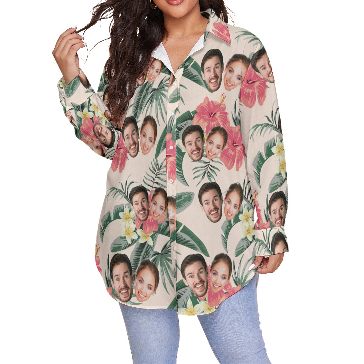 Custom 2 Face Women's Hawaiian Shirt Plus Size - variant image 1