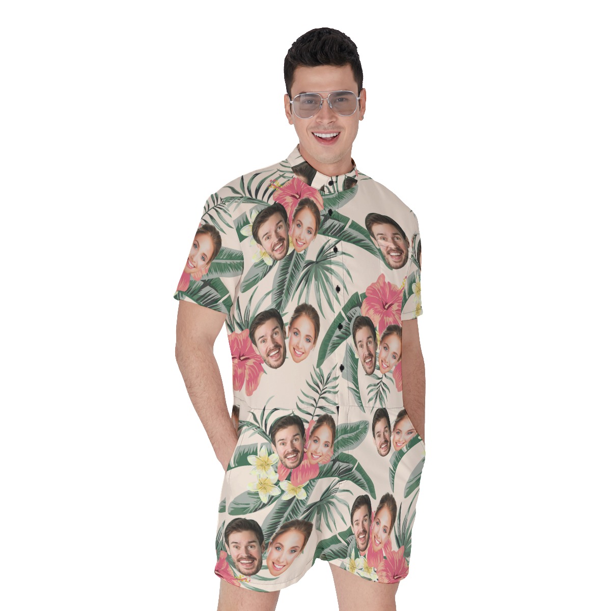 Unique Couple Faces Hawaiian Men's Romper - variant image 1