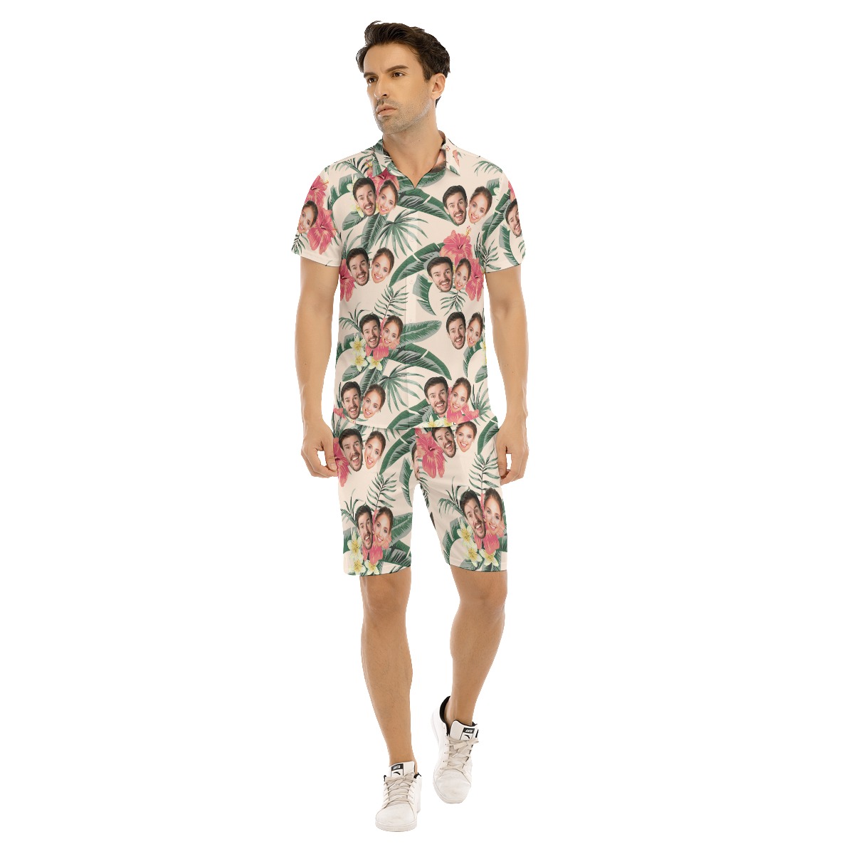 Unique Couple Faces Hawaiian Shirt And Shorts For Men - variant image 1