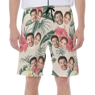 Cool Couple Faces Hawaiian Swim Trunks For Men