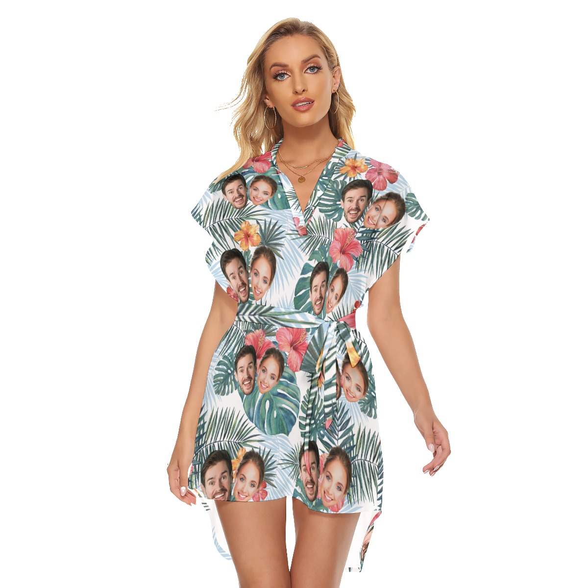 Custom 2 Face Tropical Dress With Belt - variant image 1