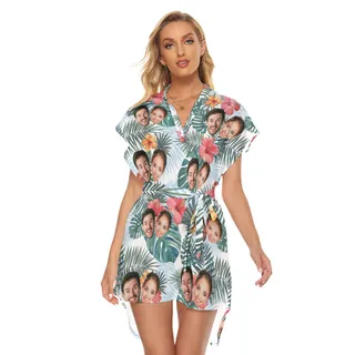 Custom 2 Face Tropical Dress With Belt