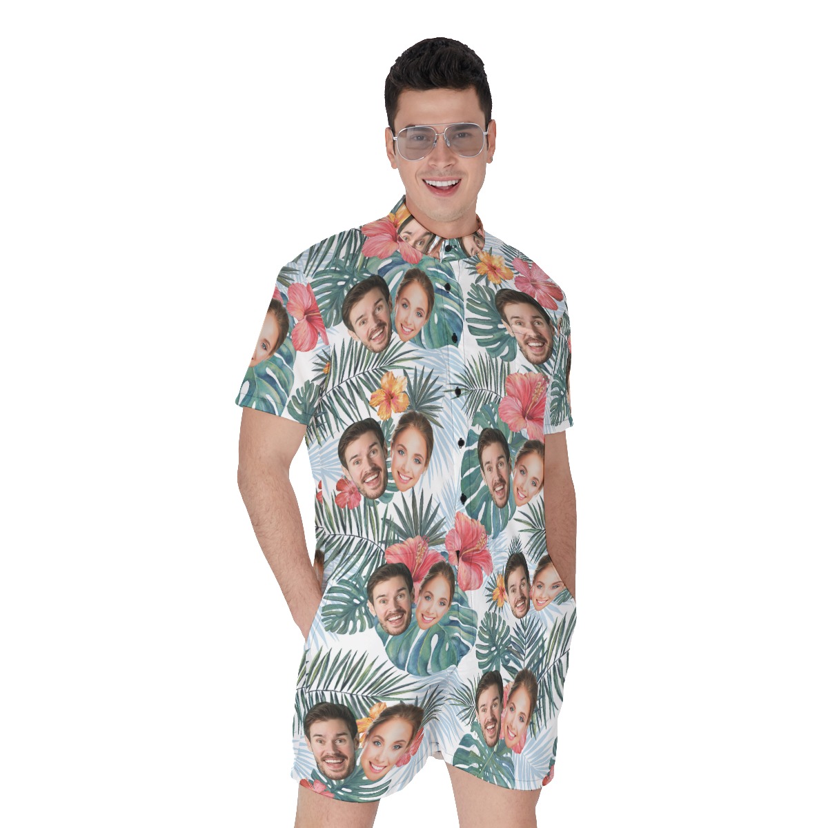 Custom Men's Hawaiian Romper With Multiple Faces - variant image 1